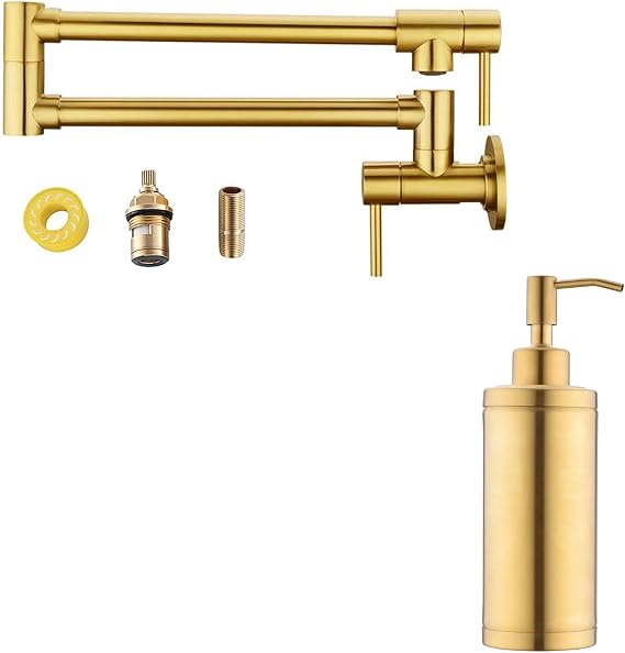 Pot Filler Faucet Champagne Bronze Wall Mount Brushed Gold Pot Filler Faucet Gold Soap Dispenser Stainless Steel Countertop Soap Dispenser