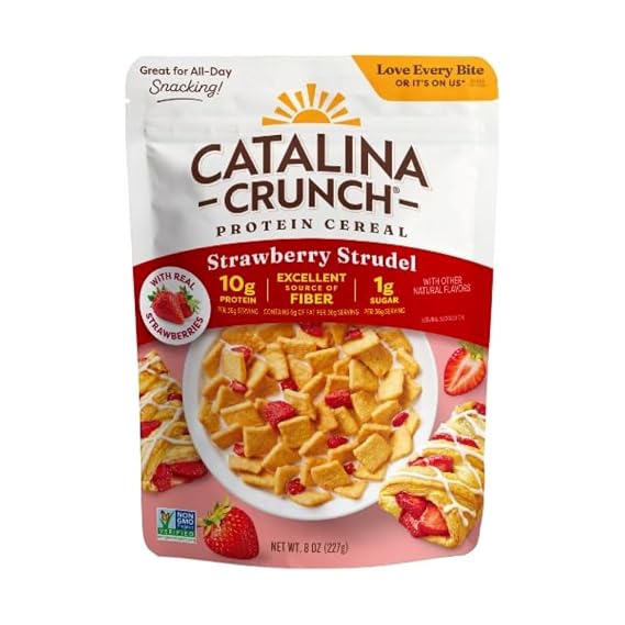 Catalina Crunch Protein Cereal, Strawberry Strudel, 8 oz Bag (Pack of 1) | No Added Sugar, 10g of Protein, Gluten Free, Excellent Source of Fiber, Breakfast Cereal, Packaging May Vary
