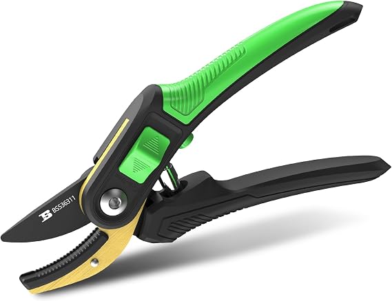 8.5" Bypass Pruning Shears Gardening Scissors Pruners Trimmers Tools Sharp SK5 Teflon Coating Blade with Non-slip Strip Adjustable Opening Cuts Up to 3/4" (20mm)