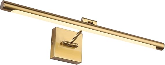 LED Picture Light Fixtures 24.4 Inches, Full Metal Artwork Wall Lamp with Single Swing Arm, 14W (70W Eqv.), Hardwired Connection, Dimmable, 3000K Warm White, CRI95+, Golden-Like Brass Finish