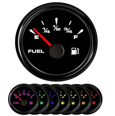 52mm 0-190ohm, 240-33ohm, 240-30ohm, 0-180ohm, 10-180ohm Full Range Universal Digital Fuel Level Gauge Meter 7 Color Backlight 12V/24V