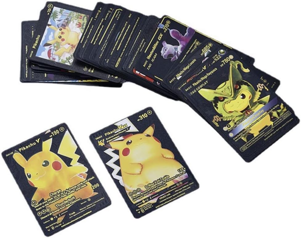 Ultra Rare Foil Pokeman Holographic Bundle Cards Starter TCG Deck Box-54Pcs Pokmon CharizardCartoon Metal Gold Plated Collection Rare Shiny Cards for Xbox One of Pokmon Cards Black Gold Card