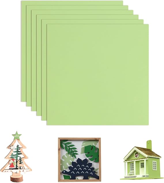6 PCS Green MDF Boards, 12"x12"x1/8" - 3mm Unfinished Fiberboard for Crafts Laser Engraving, Wood Burning, Architectural Models, Staining