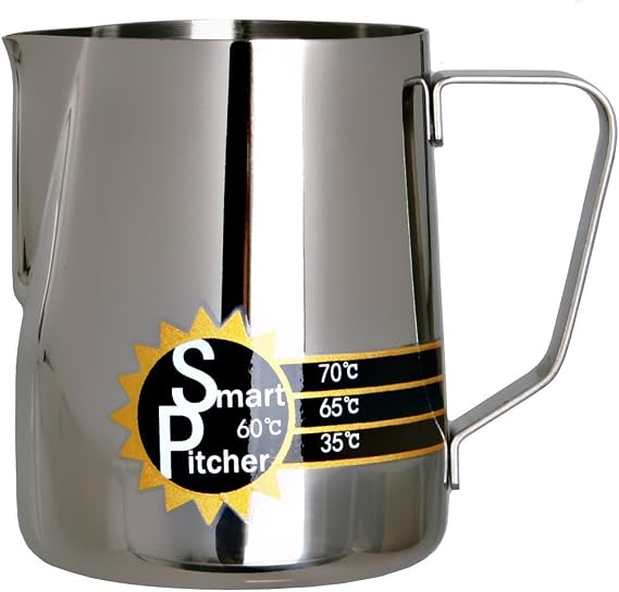 Espresso Coffee Milk Frothing Pitcher With Built-In Thermometer, Stainless Steel (12 oz)