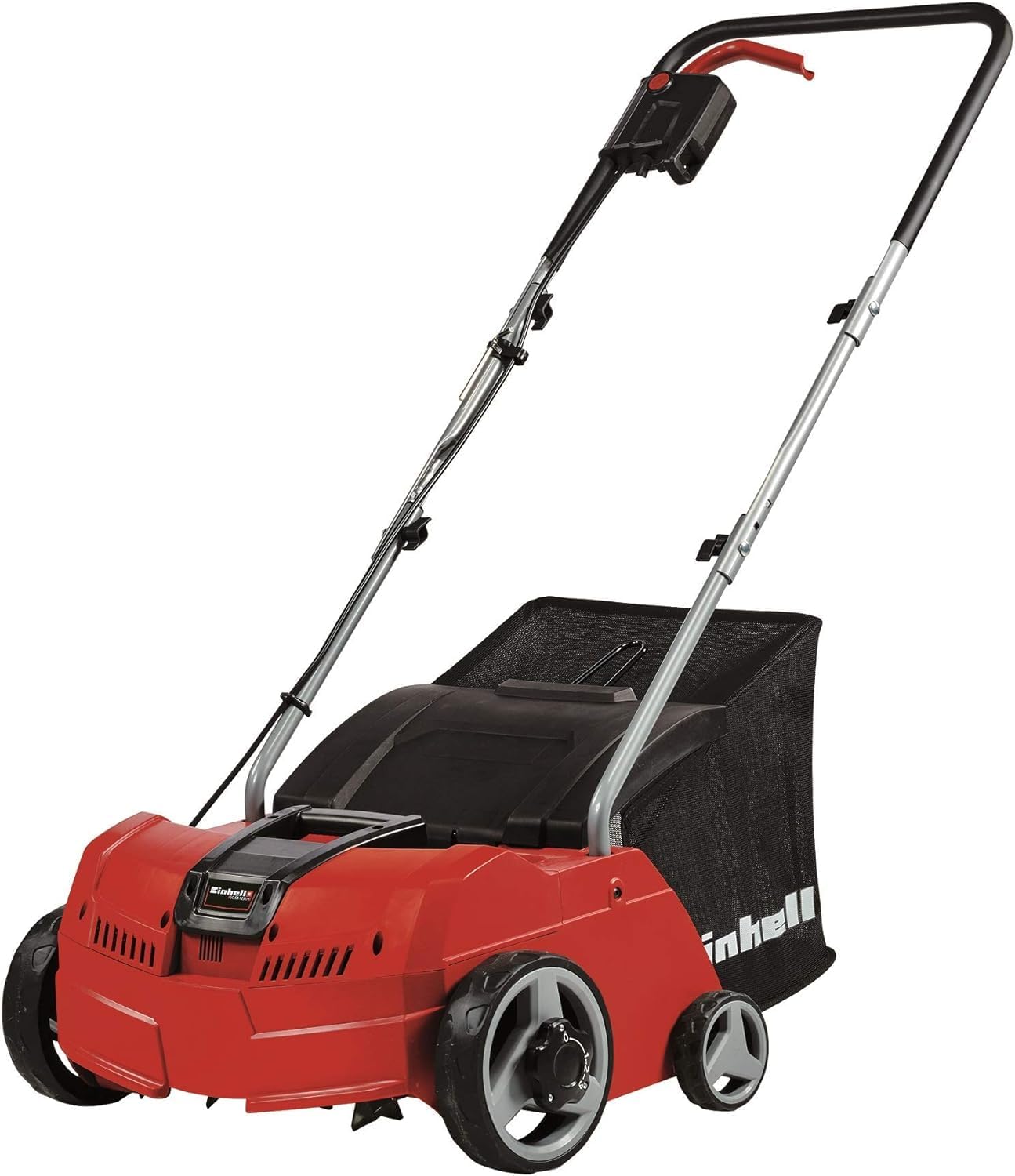 Einhell 1200W Electric Lawn Scarifier And Aerator, 28L Catch Bag, Adjustable Working Depth, Simple To Change Interchangeable Scarifying Rake And Lawn Aerator Rollers 3420640