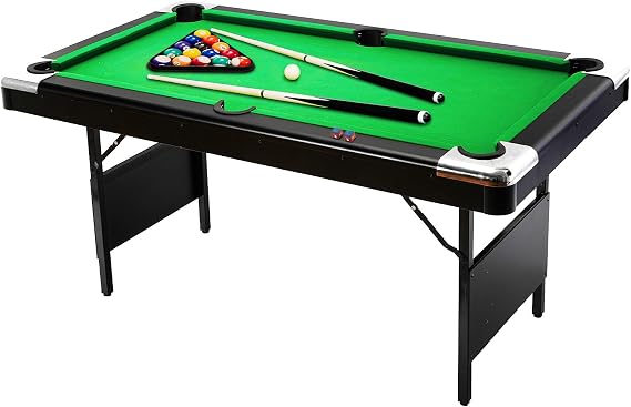 Portable Folding Pool Table, 7 ft Billiard Table Complete Set with Balls, 2 Cues, Chalk & Brush for Family Game Room, Basement, Man Cave