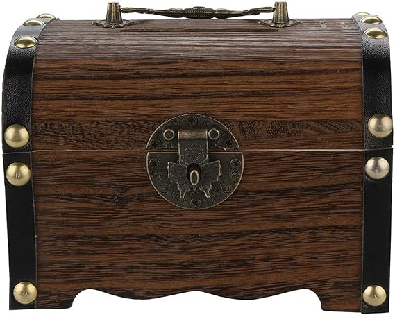Treasure Chest, Attractive Piggy Bank, Handmade Wood Carving with Lock for Thanksgiving (Brown54) piggy bank
