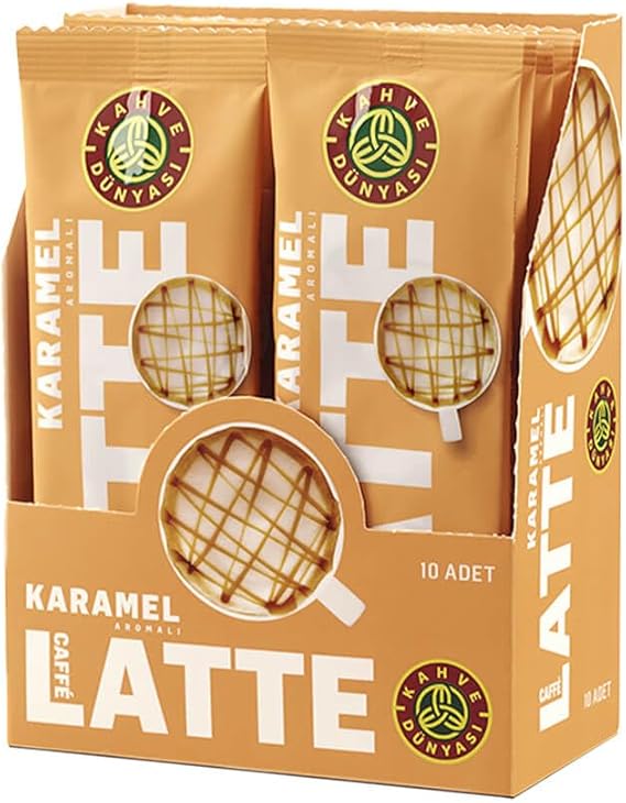KAHVE DUNYASI Dünyası Özel Seri Sıcak Karamel Aromalı Caffe Latte, 10'lu