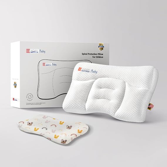 Toddler Pillow with Pillowcase, Breathable & Cozy Machine Washable Kids Pillow with Pillowcase, 21.6x13.8 Ergonomic Children Pillow for Boys and Girls Aged 3-8 (Rabbit, Height 2)