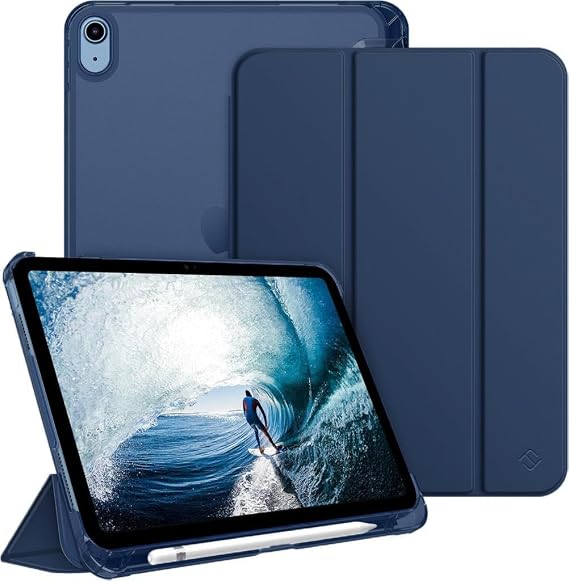 UnDePlus iPad 11.Nesil A16 11inç/10.Nesil 10.9inç ile uyumlu Kılıf Flip Cover Kalem Bölmeli PC Case Lacivert