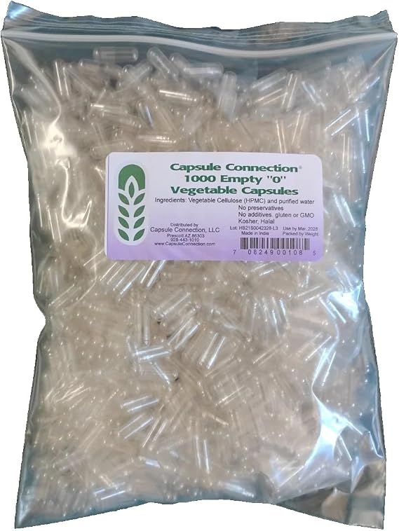 Capsule Connection Bulk Wholesale Empty Vegetable Capsules,0" Size Vegan & Vegetarian, ... (1000) resealable Bag