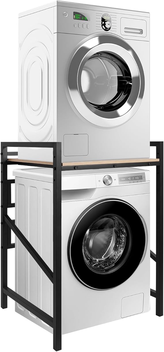 Washer Dryer Stand Stacking Kits, Washing Machine Stand,71x61x102cm | 3-Adjustable Heights Washing Machine Storage Unit, Load Capacity 250KG, Heavy Duty Iron Frame Stacking Kit for Tumble Dryer