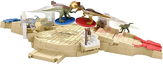 Jurassic World HBT63 Mini Battle Arena Playset and Game with 6 Dino Mini Figures, 2 Disc Launchers, Multilevel Play Area, Dinosaur Toy from 4 Years