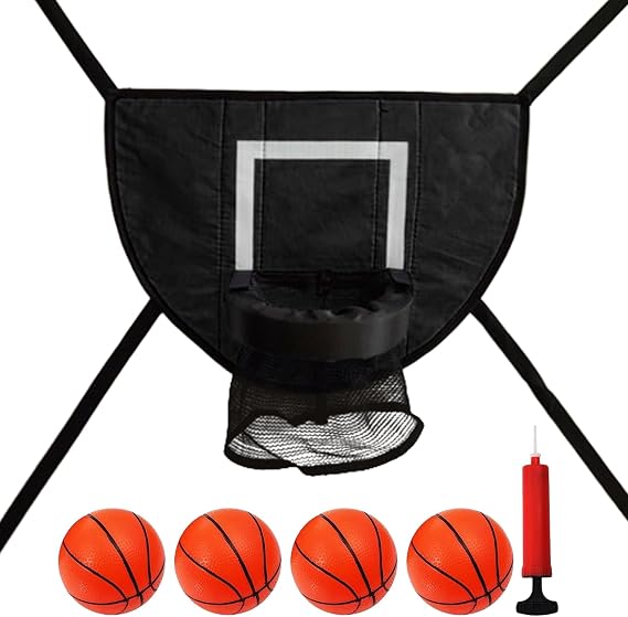 Curved Trampoline Hoop Adjustable Soft Basketball Rebounder Net With 4 | Trampoline Accessories For Backyard Garden Lawn Gym