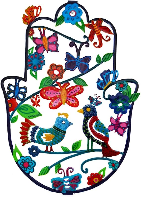 EMANUEL Yair Metal Hamsa Wall Decor Good Luck Home Blessing Judaica Art Gift (Birds & Flowers, Large (9.5' X 6.5'))