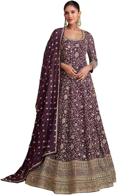 New Indian Pakistani women's traditional full length heavy embroidered ethnic Anarkali suit with dupatta