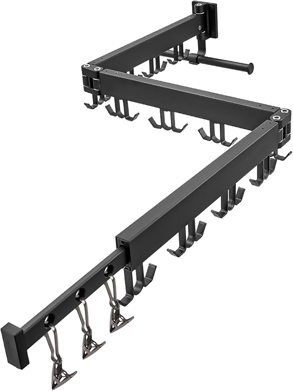 RFOUO Wall Mounted Clothes Drying Rack Tri-Fold, Black | Foldable, Space Saver,Wall Mounted Drying Rack For Laundry Balcony Bathroom,18 Hooks