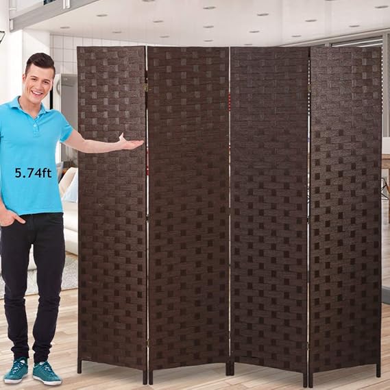 Room Dividers and Folding Privacy Screens 4 Panel 6 ft Foldable Portable Room Seperating Divider, Handwork Wood Mesh Woven Design Room Divider Wall, Room Partitions and Dividers Freestanding, Brown