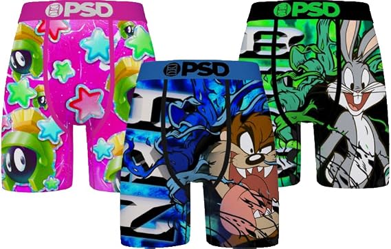 PSD Mens Looney Tunes Wildstyle Boxer Brief 3 Pack, Multi, L