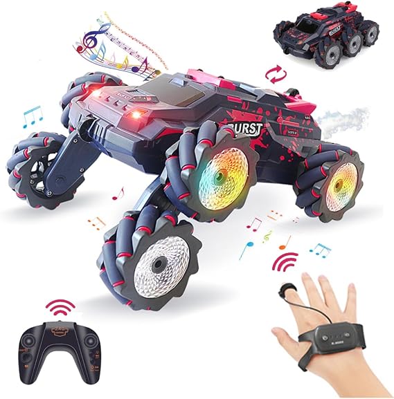 6WD Remote Control Car, 2.4GHz Gesture Sensing RC Stunt Car with Spray, Lights & Music, 360 Rotation RC Cars Birthday Chirstams Gifts ((Red)