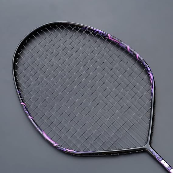 LLLSSS Professional Max 30 Pounds 4U V-Shape Badminton Racket Strung Full Carbon Fiber Racket Offensive type Single Racquet with String(E)