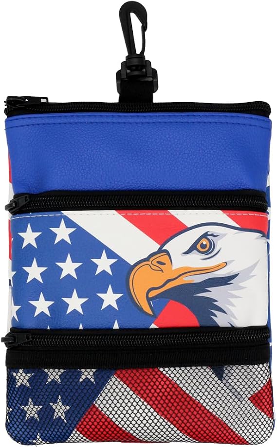 Golf Accessories Pouch Bag 3 Zippered Pockets for Tees Balls Gloves Valuables Golf Organizer Pouch with Rotating Clip for Course Or Travel for Men Women