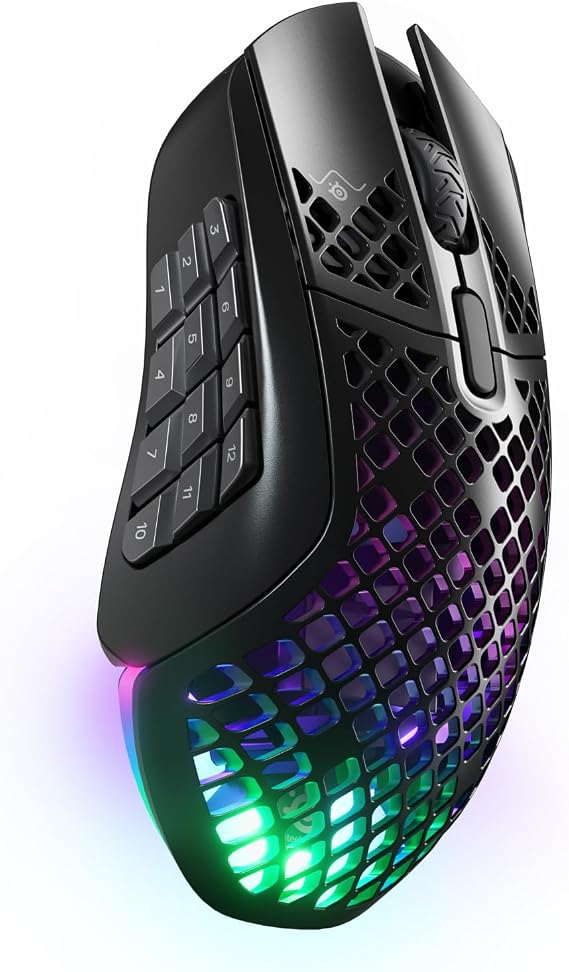 SteelSeries Aerox 9 Wireless - Holey RGB Gaming Mouse - Ultra-lightweight Water Resistant Design - 18 Buttons Bluetooth/2.4 GHz - 18K DPI TrueMove Air Optical Sensor