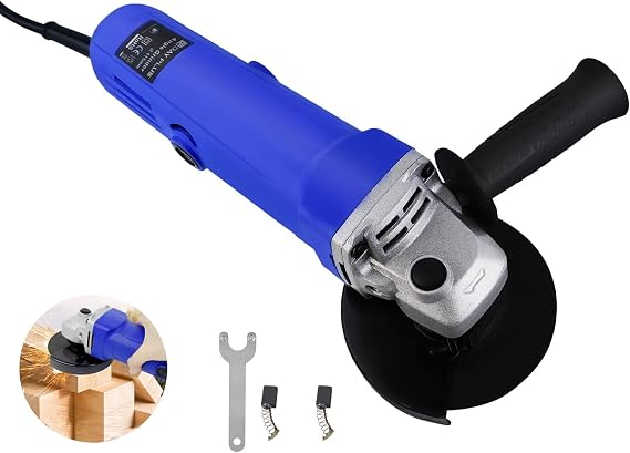 Corded Angle Grinder 115mm Electric Angle Grinder Power Tools with 1 Grinding Wheel, 1 Wheel Cover,1 Side Handle,1 Wrench and 2 Carbon Brush,for Cutting,Polishing