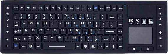DSI TBK104 Industrial Wireless IP67 Waterproof Keyboard with Integrated Touchpad, Disinfectable 2.4GHz RF USB Keyboard for Medical and Industrial Workstations