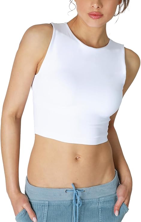 NIKIBIKI Women Seamless Clean Line Crew Neck Crop Top, Made in U.S.A