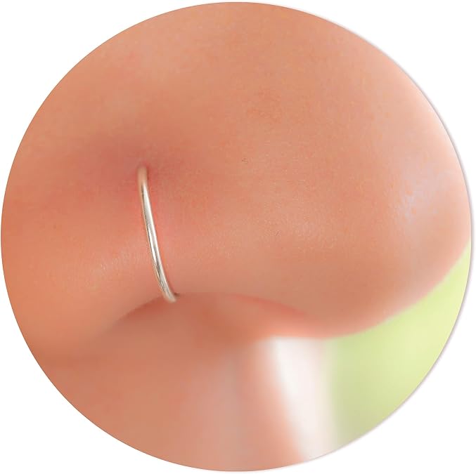 Silver Fake Nose Ring - Tiny Thin 24 Gauge 7mm Faux Nose Piercing For Women- 925 Sterling Silver Clip On Nose Hoop - Handmade Fake Nose Rings - No Piercing Needed - Gift Ready