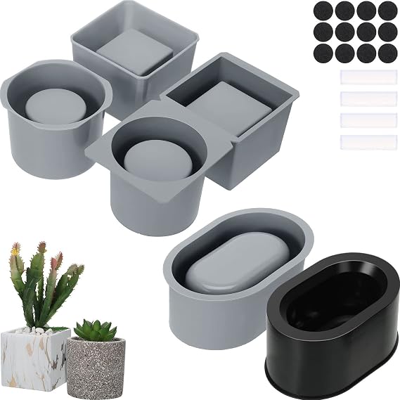 3 Pack Concrete Mold Silicone Planter Mold for Cement Pot DIY Succulent Pot | Square and Round, Oval, Art Craft Home Decor Supplies