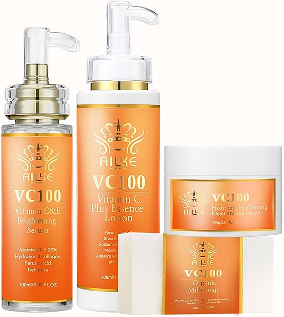 AILKE VC100 Whitening Skin Care Set, Reduce Wrinkles, Fine Lines, Clean & Smooth Skin, Anti-Aging, With Hydrolyzed Collagen, Vitamin E, Moisturizer For All Skin Types