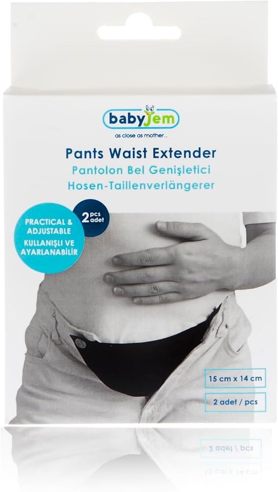 Babyjem Maternity Pants Waist Expander, 2-Piece Black and White