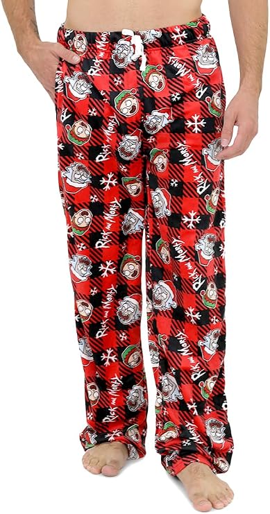 Rick and Morty Pajama Pants for Men, Plush Fleece Character Sleepwear, Adult Pickle Rick PJ