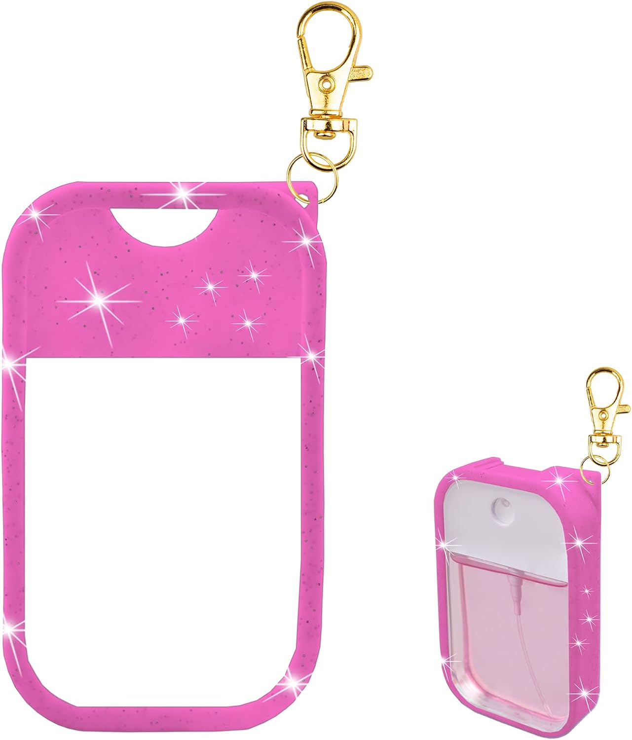 Silicone Case Compatible with Touchland Hand Sanitizer Sprayer, Protective Case with Key Chain, Spray 1 fl oz, Sparkly Sequin Hot Pink, Classic