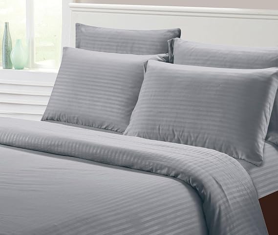 1800 Ultra-Soft Microfiber Bed Sheet Set 4 to 6 Piece Luxury Bedding with Deep Pockets, Wrinkle-Resistant, Solid Stripe & Printed Designs (Gray, Queen)