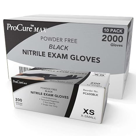 Disposable Black Nitrile Gloves X Small, 2,000 Count Case - Heavy Duty 4 Mil Thick - Powder Free, Rubber Latex Free, Medical Exam Grade, Cooking and Food Safe - Soft with Textured Tips
