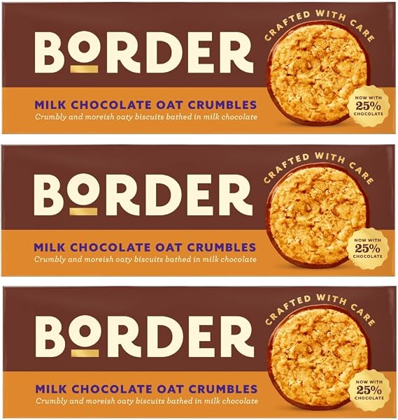 Border Oat Crumble Milk Chocolate Biscuits 3 x 150g | Crunchy Oat Biscuits Coated in Creamy Milk Chocolate, Traditional British Bakery Biscuits Perfect for Tea Breaks - Crafted With Care