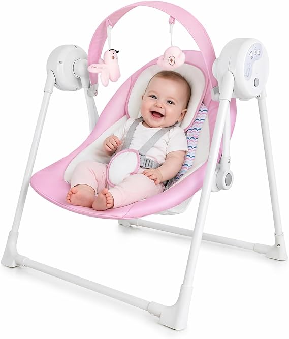 Ultra-Compact Foldable Baby Swing, Portable for Travel/Car/Picnic(0-6M) | | Patented fold fits 5.3" gaps,adjusts to baby's weight (6-20lbs).6 speeds,30% quieter.Breathable 3D mesh.Timer (15/30/45min)