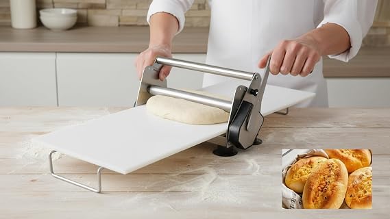 Fodable Dough Sheeter, Pastry Dough Roller, 15" Width, Adjustable Thickness 1-22.5mm, Manual Operation, for Croissant, Puff Pastry, Stainless Steel (15") countertop dough sheeter