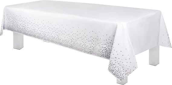 Grandipity Grey Dot on White 1 Pack Premium Disposable Plastic Tablecloth 54 Inch. x 108 Inch. Decorative Rectangle Table Cover