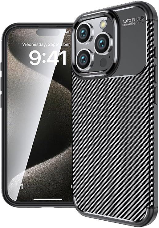 Apple iPhone 16 Pro Max Uyumlu Kamera Korumalı, Karbon Tasarım, Silikon Kılıf, Siyah