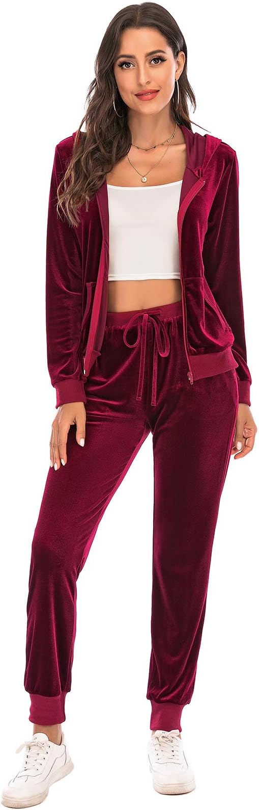 Rubehoow Womens Sweatsuit Set 2 Piece Tracksuits Velour Full Zipe Hoodied Seatshirt & Sweatpants with Pockets S-XXL