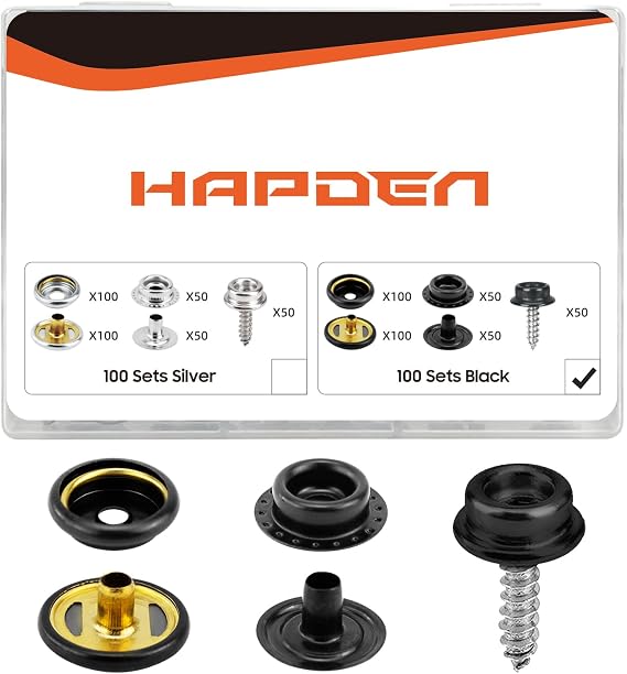 350 Pcs Boat Cover Snaps, Canvas Snap Kit & Button Snaps, 100 Set Heavy Duty Snap Fasteners Kit 3/8" Socket Stainless Steel Snaps Marine Grade for Leather Boat Cover Furniture (Black)
