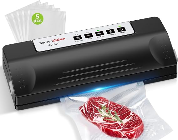 Bonsenkitchen Vacuum Sealer Machine for Food Storage,Black-Silver
