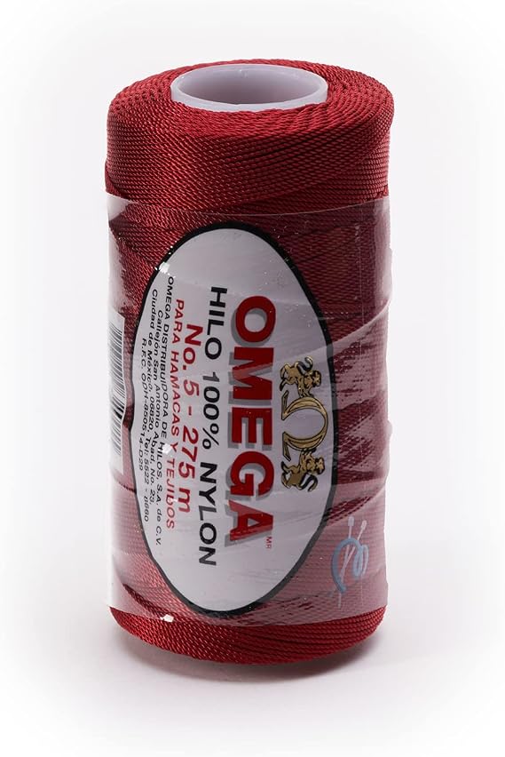 Nylon NO.5 by Omega - Strong 100% Nylon String Cord for Fine Crochet and Crafts - Color: 08 Deep Red