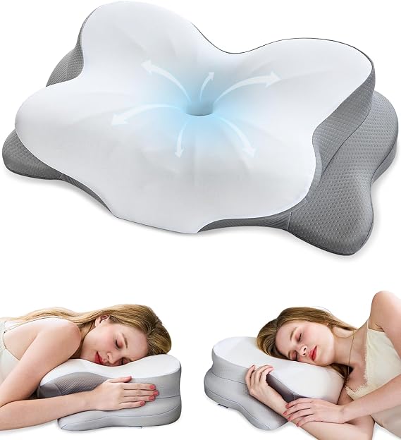 Cervical Neck Pillow, Memory Foam Pillow for Neck Support and Relief | Ergonomic Contour Pillow with Breathable Pillowcase, for Side Back Stomach Sleepers, White