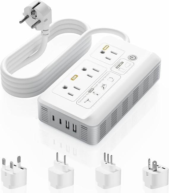 Mapambo 2000W Voltage Converter US to Europe, 7 in 1 Converter for European Travel for Hair Dryer, Kettles, Coffee Makers and etc. 220v to 110v Converter for International Travels (White)