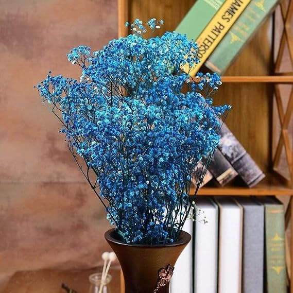 Dried Baby's Breath Flowers Bouquet, 17 Inch, 5000+ Dry Gypsophila Branches for Wedding, Table Vase, DIY Wreath, Home Office Party Decor (Blue)